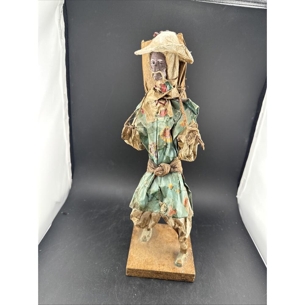 Vintage Mexican Paper Mache Folk Art Figurine Hand Painted Fabric MCM